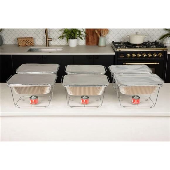 6 Pack Disposable Chafing Dish Buffet Set Half Size Pans Food Warmers Party - Picture 2 of 7
